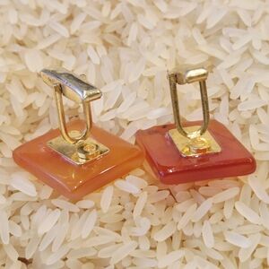 Vintage Gold Orange semiprecious Agate Cufflinks